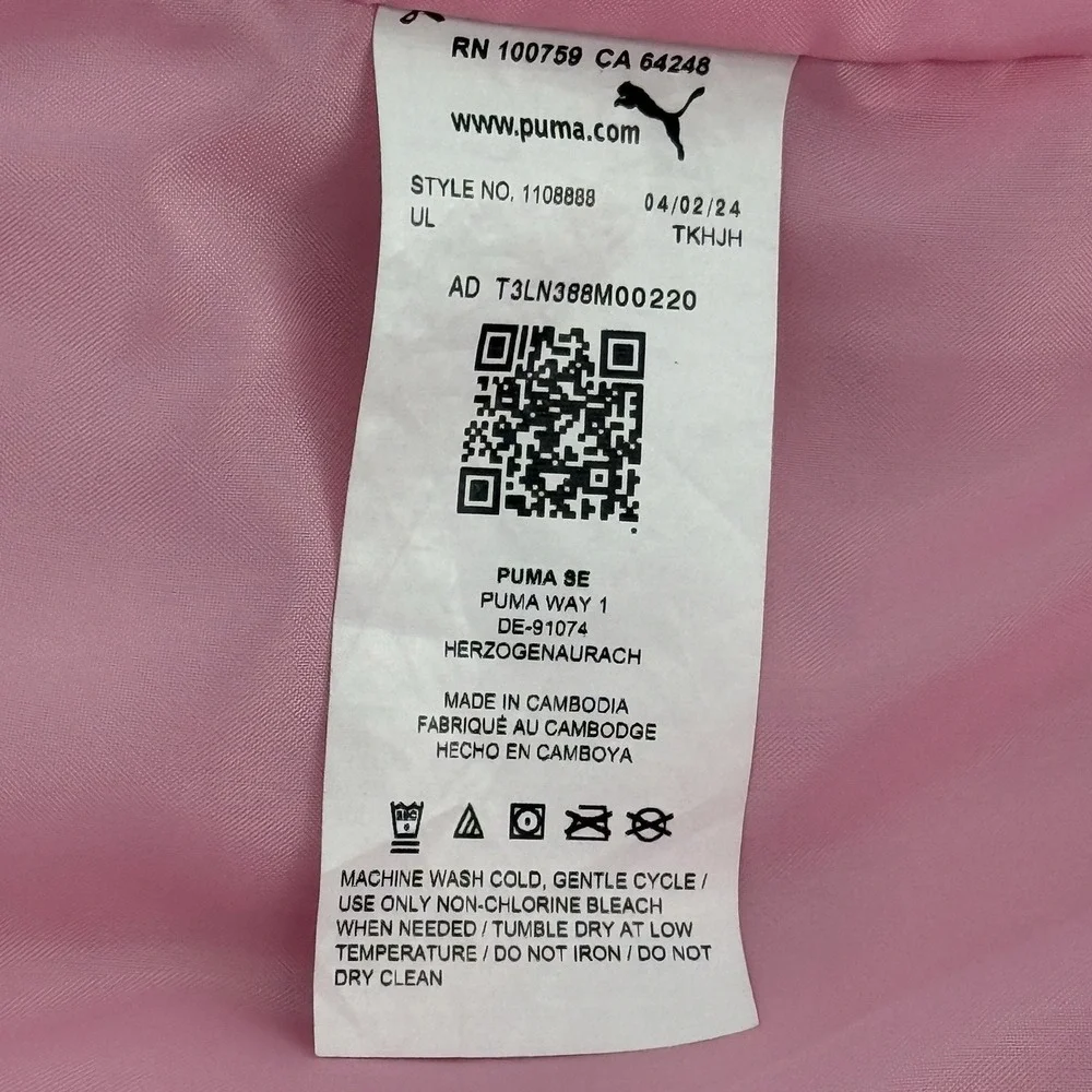 Puma Girls Vest Puffer Jacket Youth Size 4 Black White Pink Logo Full Zip Warm
